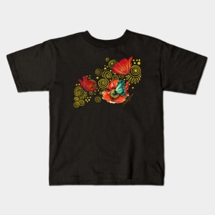 Iceland Poppies on Golden Spirals Kids T-Shirt